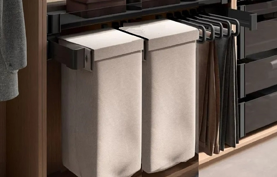 КОМПЛЕКТ Мешок для белья 450 мм Конеро W 910-970 мм, D 475 мм; мешок узкий 2 шт; вешалки 5 шт; черный Kessebohmer | официальный магазин