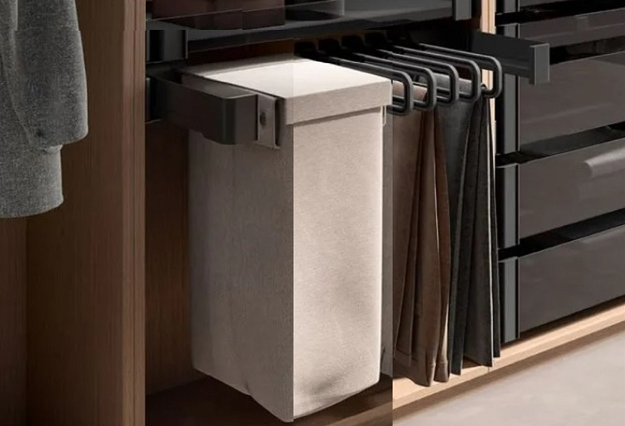 КОМПЛЕКТ Мешок для белья 450 мм Конеро W 660-720 мм, D 475 мм; мешок узкий 1 шт; вешалки 5 шт; черный Kessebohmer | официальный магазин