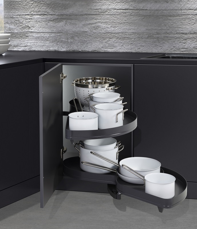 КОМПЛЕКТ правый, Леманс 450 мм, H 720-900, Арена ПЬЮР, 2 полки, 2 доводчика, цвет АНТРАЦИТ Kessebohmer | официальный магазин